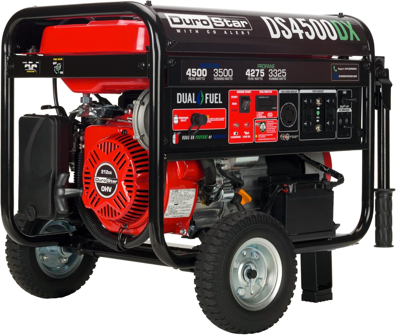 Dual Fuel Portable Generator 4850 Watt Gas or Propane Electric Start Red Black O51681