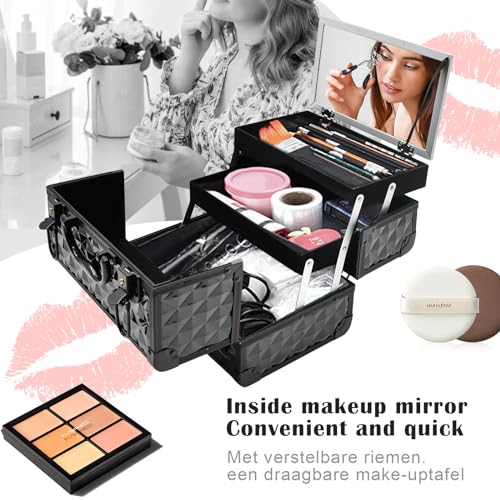 Black Makeup Train Case with Mirror B278733