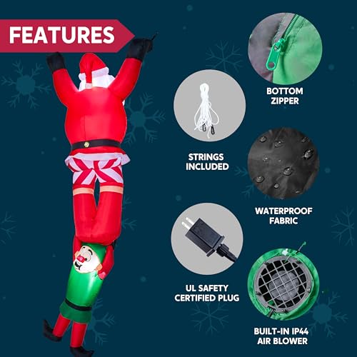 8 FT Hanging Christmas Inflatable Reindeer and Climbing Santa with Build-in LED B19044