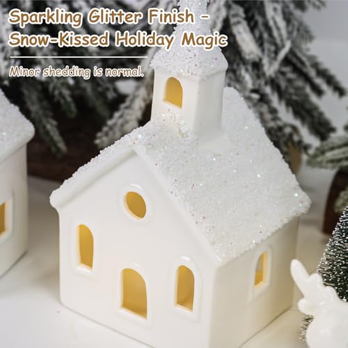 9 Piece Christmas Village Sets with 4 Remote Control Lighted Ceramic Houses, 2 Trees, 2 Deer & Santa L236147