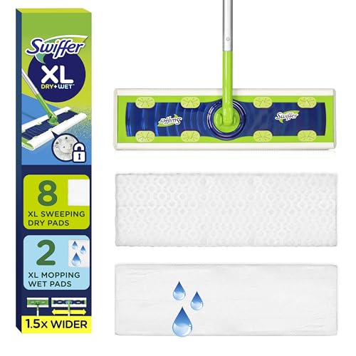 2-in-1 Dry + Wet Floor Mopping Kit with Sweeper, 8 Dry Cloths, 2 Wet Cloths T7484