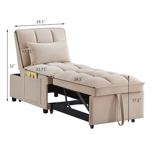 Taupe Velvet Convertible Chair Bed with Adjustable Backrest J1902