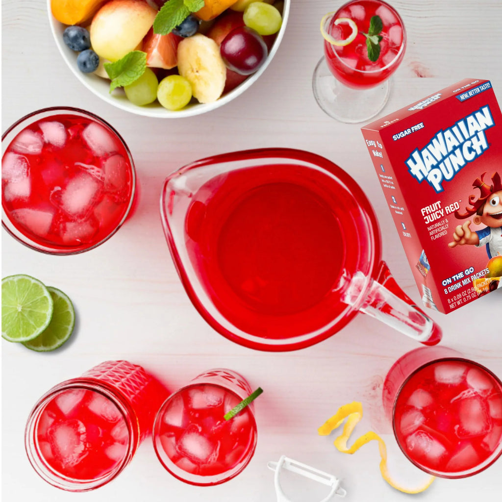Hawaiian Punch On The Go Powder Packets Fruit Juicy Red Flavors Water Enhancer Sugar-Free Low-Calorie Beverages 8 Sticks (48 Total Servings) N160858