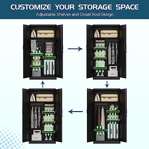 Metal Clothing Storage Locker with Shelves and Closet Rod, 72" F671767