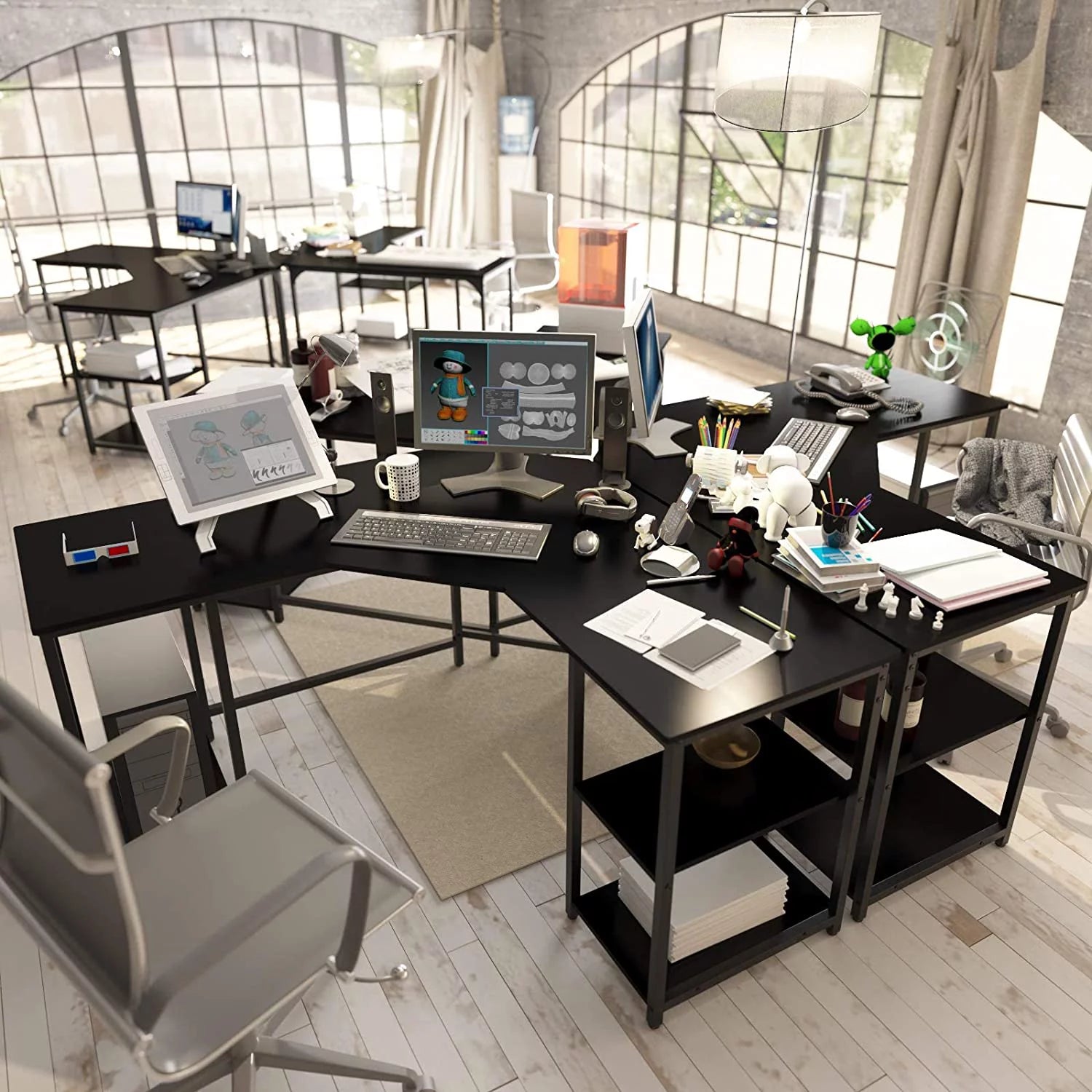 L-Shaped Corner Desk with Shelves H98400