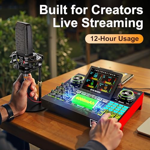 Podcast Microphone Bundle with Live Sound Card Audio Mixer, 3.5mm Condenser Microphone, Sound Board with Voice Changer J44245