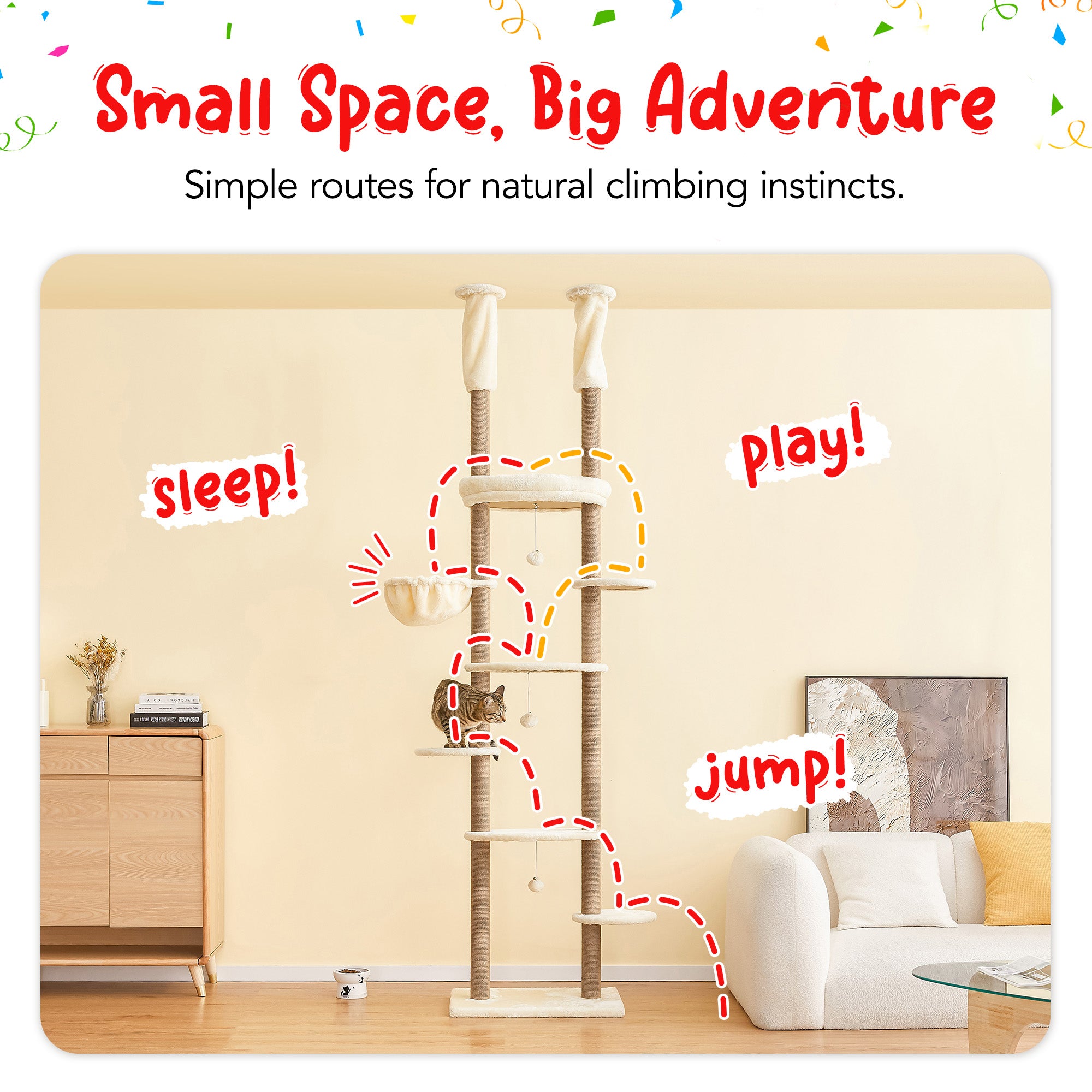 Beige Adjustable Height Cat Tree with Hammock E72010