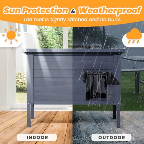 Wooden-Grey Weatherproof Insulated Outdoor Cat House with PVC Door Flaps N3474