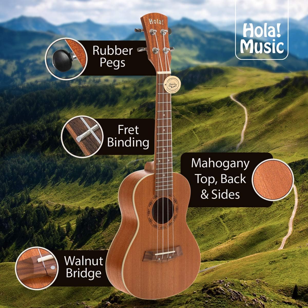 24 Inch Mahogany Concert Ukulele Bundle with Padded Gig Bag G898