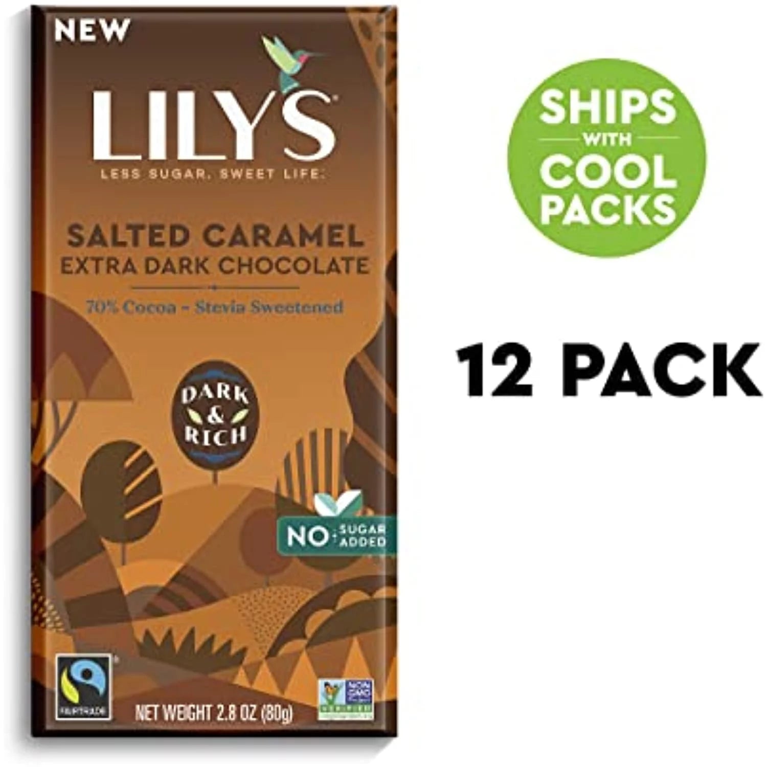 Extra Dark Salted Caramel Chocolate Bar 70% Cocoa 2.8 ounce 12-Pack C6697