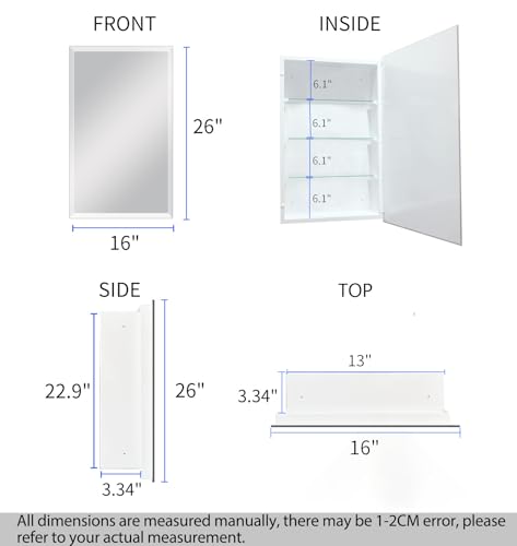 14"x24" Rectangular Beveled Frameless Mirror Cabinet I883