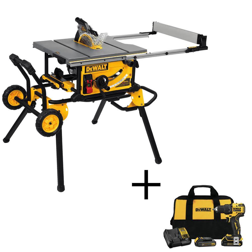 15 Amp Corded 10 in. Job Site Table Saw with Rolling Stand and Drill Driver Kit F324