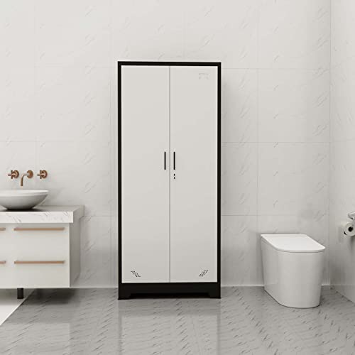 72" Tall Locking Steel Storage Cabinet with Adjustable Shelves (Black White) K8398