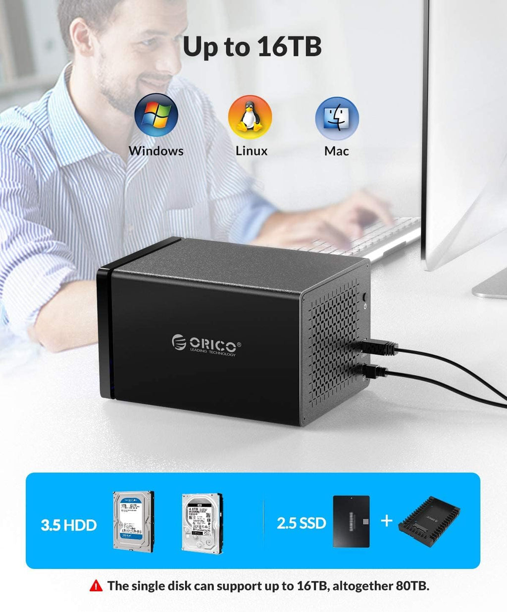 5 Bay Hard Drive Enclosure Magnetic Aluminum USB 3.0 to SATA for 3.5 inch HDD Tool Free Storage Case P802