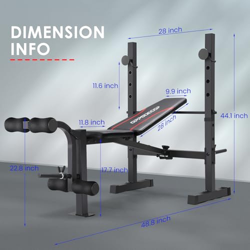 8 in 1 Adjustable Weight Bench with Squat Rack Leg Extension & Leg Curl Foldable Workout Bench P2628