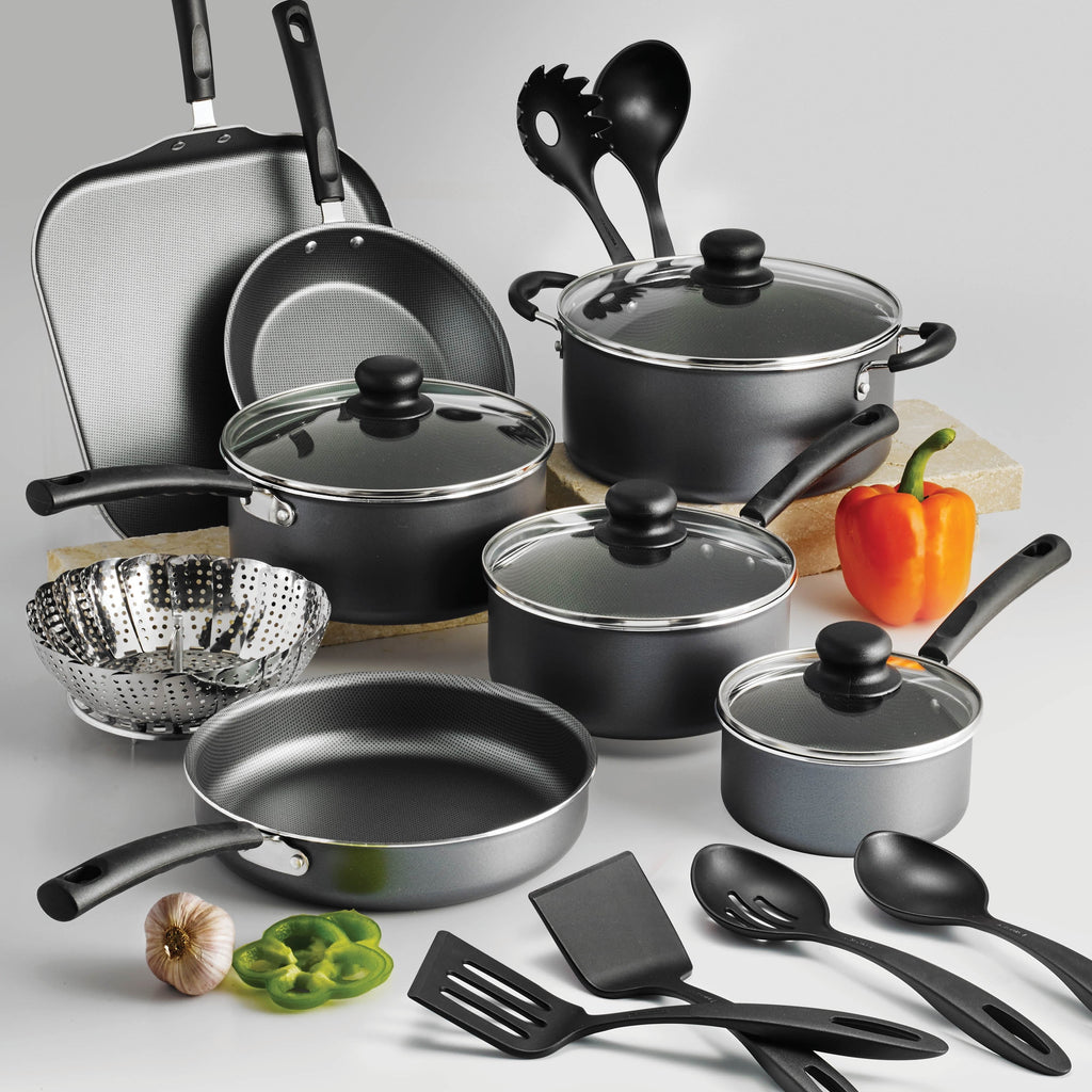 18 Piece Non-stick Cookware Set, Steel Gray Y614