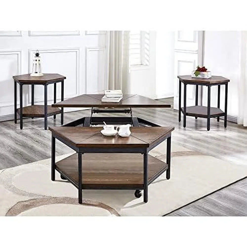 Mocha Hexagonal Iron End Table Z803