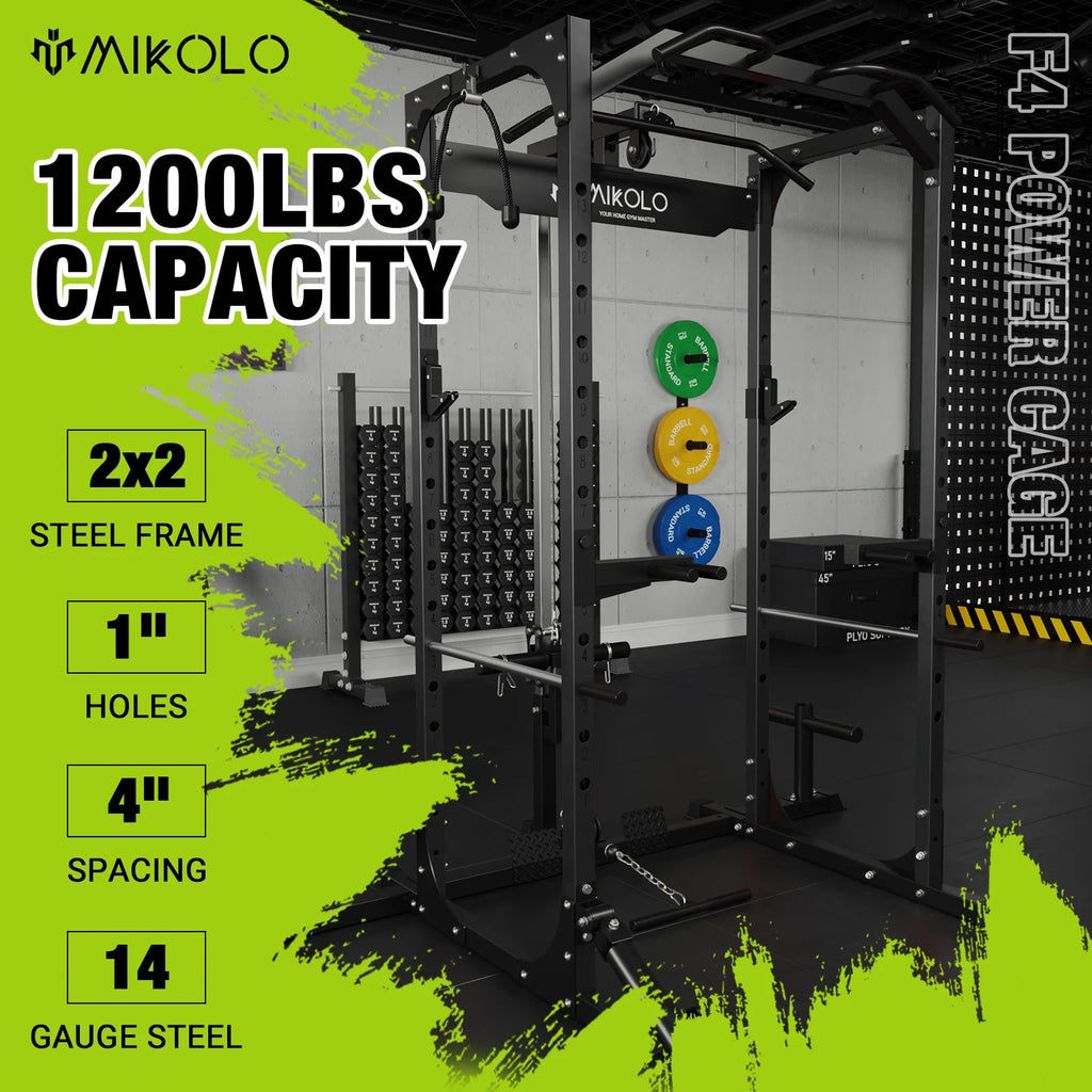 Power Rack Cage with LAT Pulldown System, 1200LBS Capacity, 13-Level Adjustable Height J320345