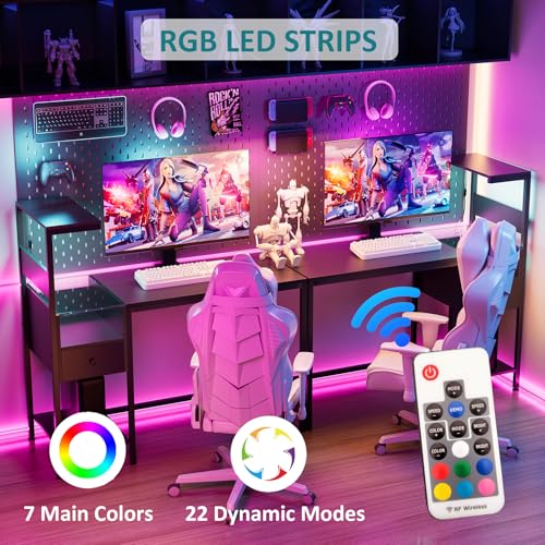 Black Reversible Gaming Desk with LED Lights & Power Outlets K369483