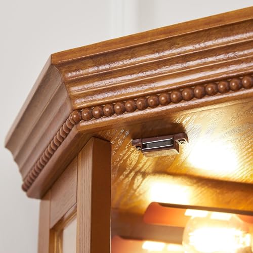 Corner Curio Cabinet with Tempered Glass Shelves, Mirrored Back, Cherry W4820