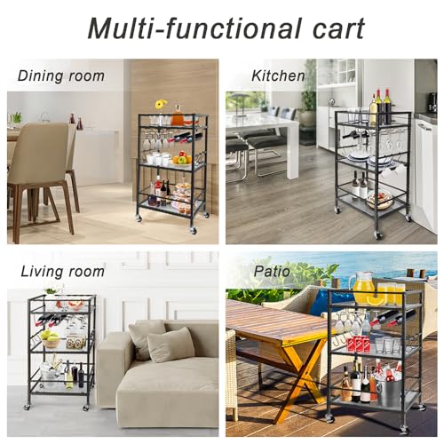 Gold 3 Tier Mirrored Rolling Bar Cart Y7477