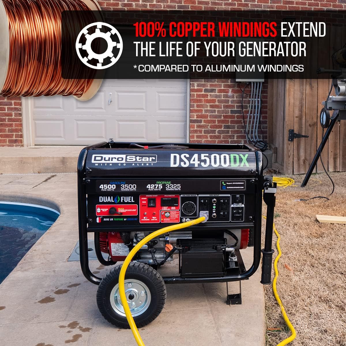 Dual Fuel Portable Generator 4850 Watt Gas or Propane Electric Start Red Black O51681