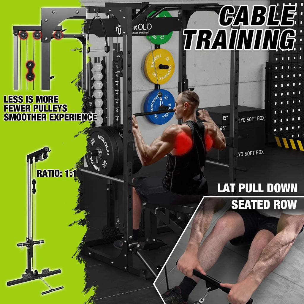 Power Rack Cage with LAT Pulldown System, 1200LBS Capacity, 13-Level Adjustable Height J320345