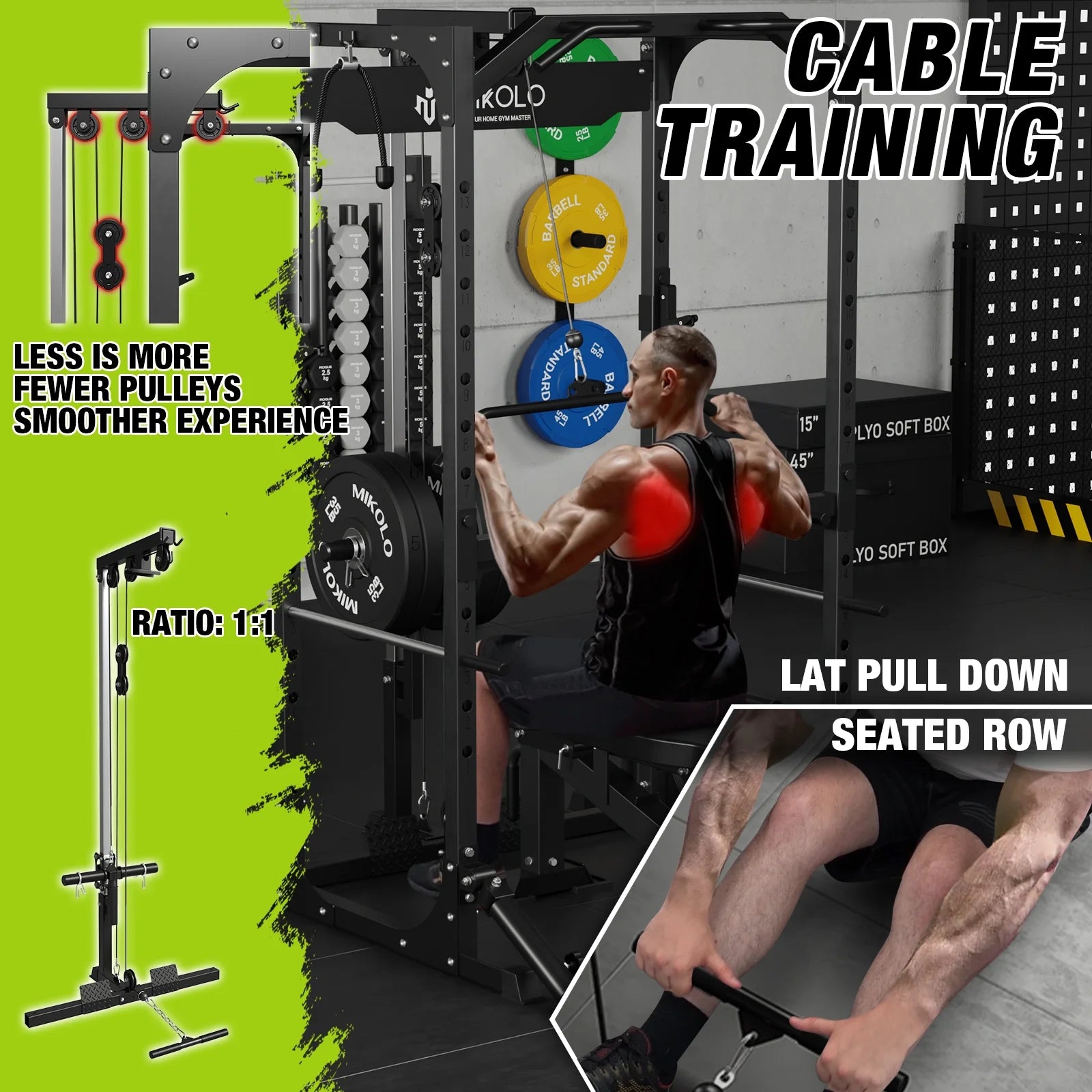 Power Rack Cage with LAT Pulldown System, 1200LBS Capacity, 13-Level Adjustable Height J320345