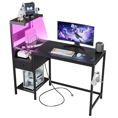 Black Reversible Gaming Desk with LED Lights & Power Outlets K369483