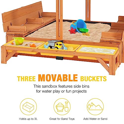 Kids Sand Boxes with Canopy Foldable Bench Seats Wooden Playset H6302