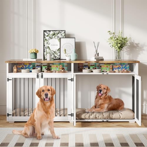 White Wooden Dog Crate with 2 Doors I437