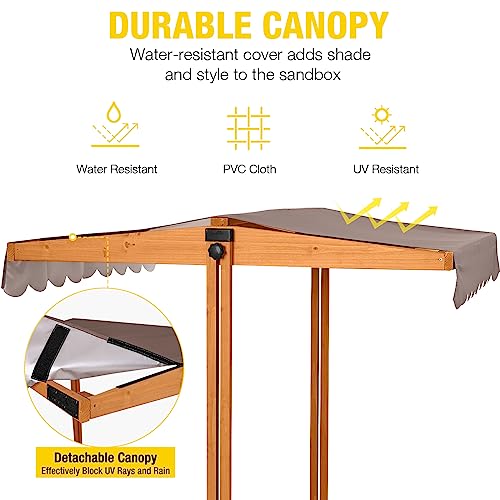 Kids Sand Boxes with Canopy Foldable Bench Seats Wooden Playset H6302