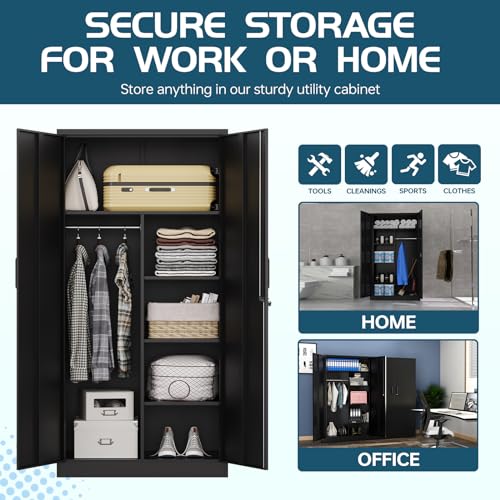 Metal Clothing Storage Locker with Shelves and Closet Rod, 72" F671767