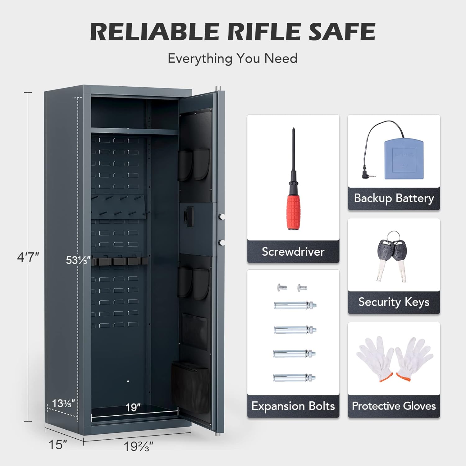 Large Gun Safe with Biometric Fingerprint Keypad Locks, 56*20*15 In W8284