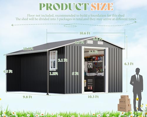 Dark Grey/White Metal Storage Shed with Sliding Doors F3841