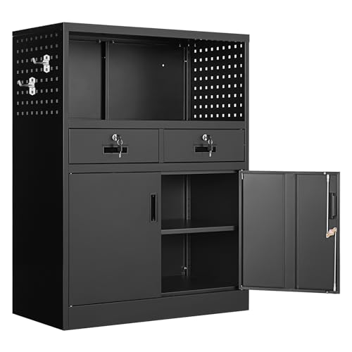 White 41.3" Steel Locking Cabinet with 2 Drawers I83180