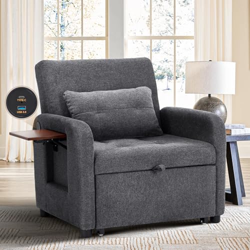 Lightgrey Fabric Convertible Sleeper Sofa Bed with USB Port S908185
