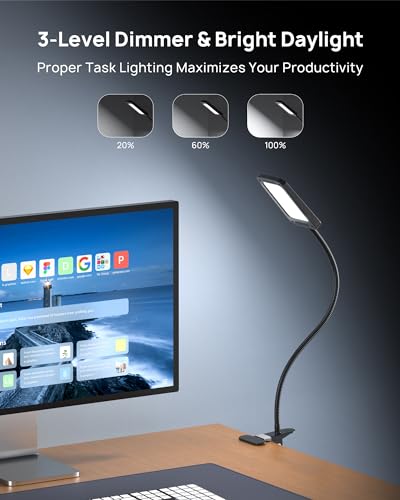 LED Desk Lamp with Clamp, 3-Level Dimmable, Flexible Gooseneck Q774