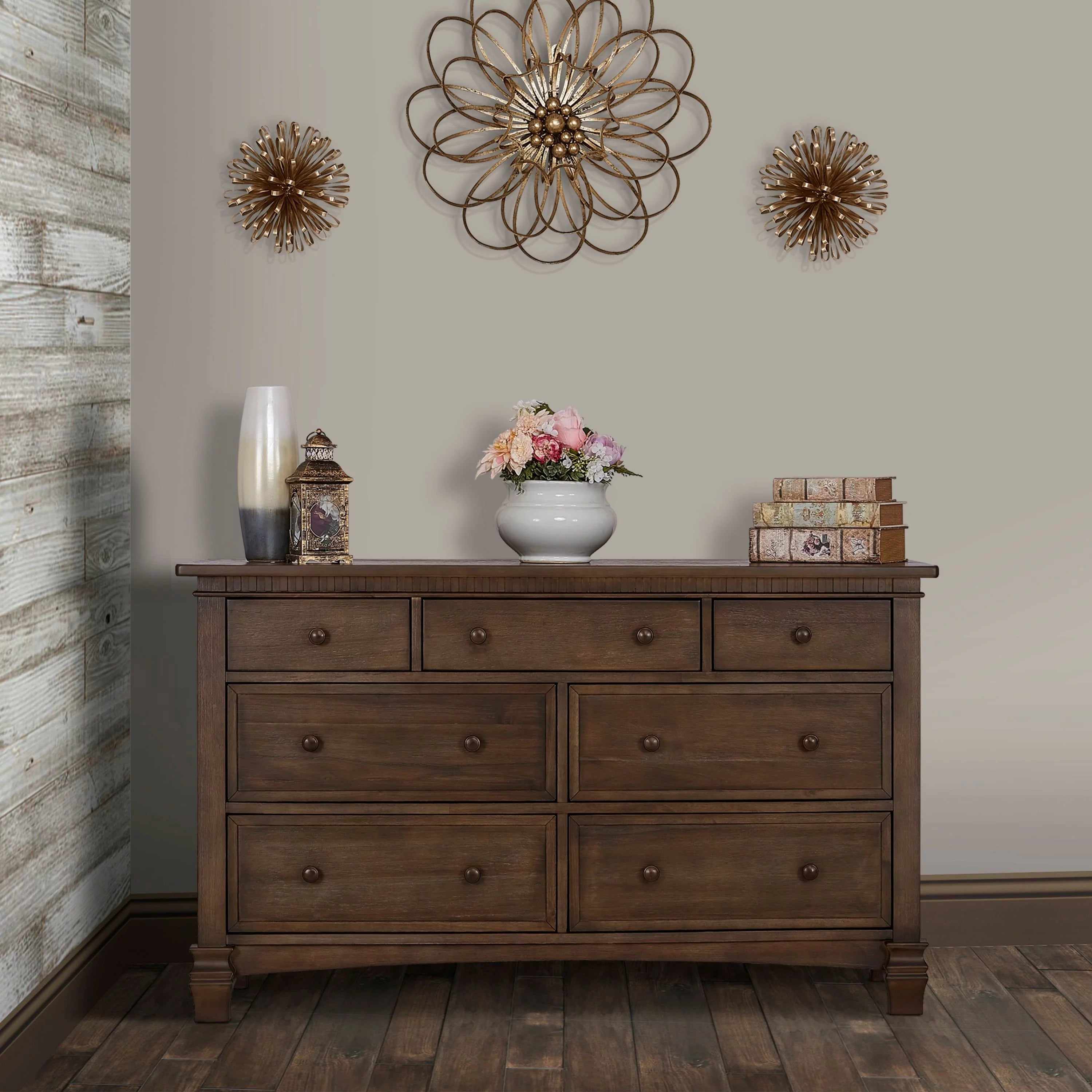 Antique Brown 7 Drawers Double Dresser V94811
