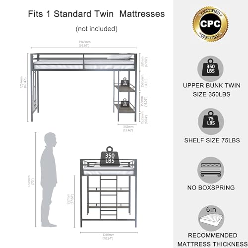 Black Twin Size Metal Loft Bed with Desk and Storage Stairs Y982