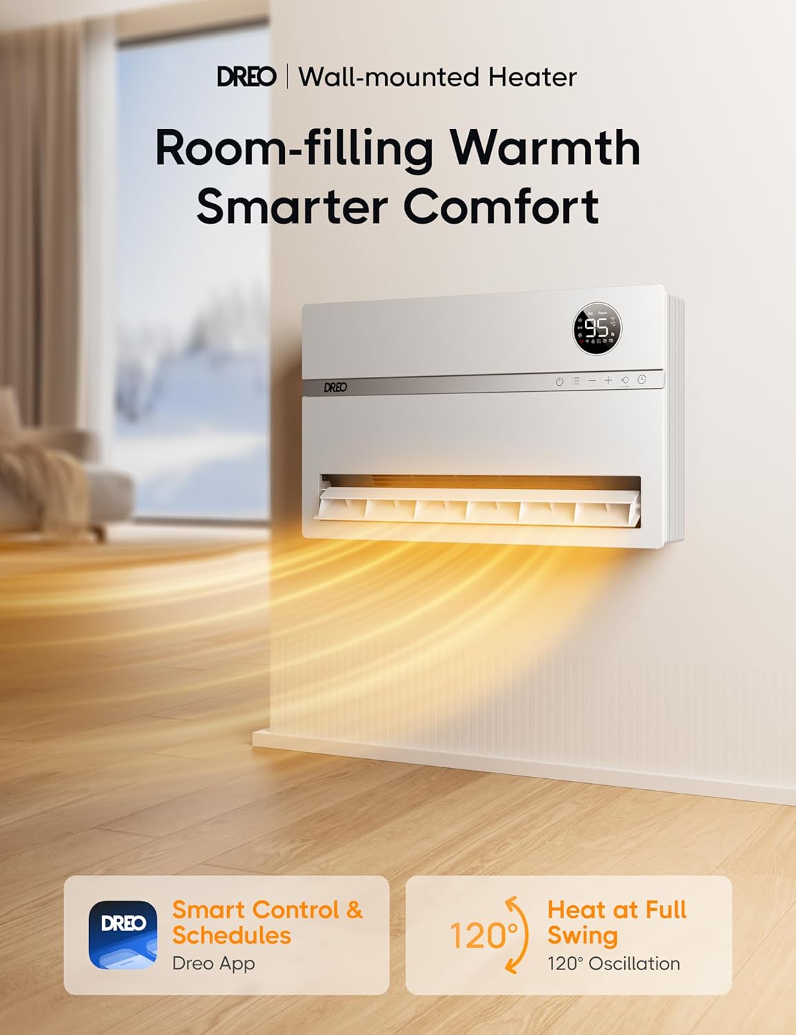 1500W Oil Filled Radiator Heater and 120° Oscillating Wall Mount Electric Space Heater Bundle U59683