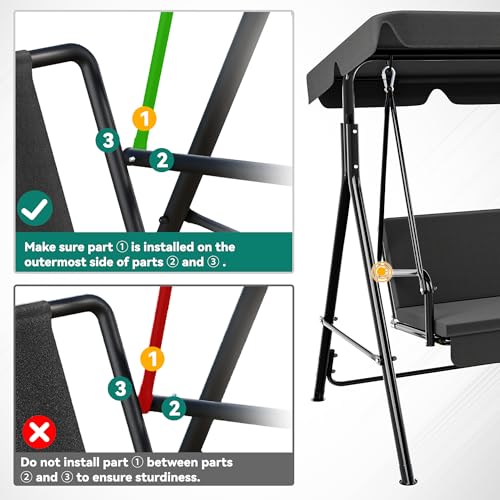 3 Person Patio Swing Chair with Adjustable Canopy and Removable Cushion A703