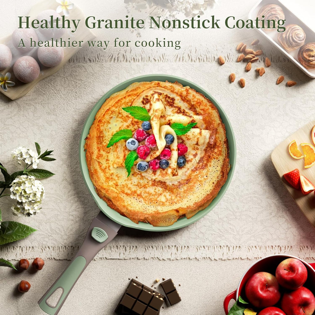 Green Nonstick Crepe Pan Set with Spreader 10&11Inch Detachable Handle I4117