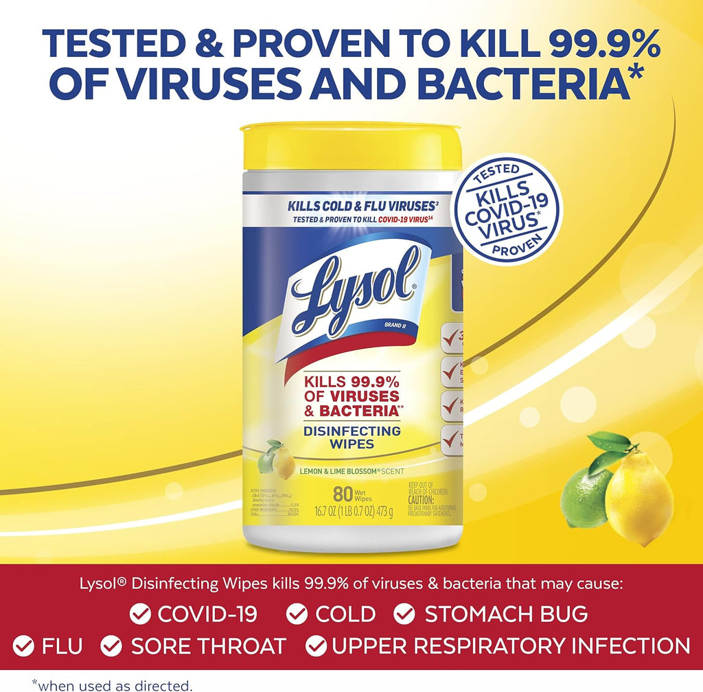 Lysol Disinfectant Wipes, Lemon and Lime Blossom, 80 Count B512591