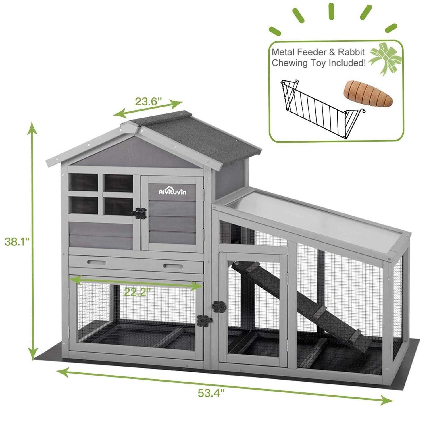 Rabbit Hutch with Ventilation Door Wooden Bunny Cage with No Leakage Tray Q2109