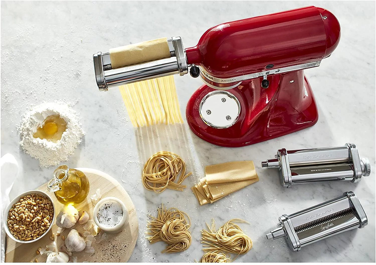 White Pasta Press Attachment with 6 Interchangeable Pasta Plates Y994