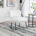 White Faux Fur Plush Nursery Rocking Chair with Metal Rocker E496
