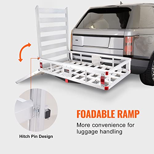 50 x 29.5 x 8.7 inch 500lbs Capacity Aluminum Hitch Cargo Carrier with Folding Ramp W2269
