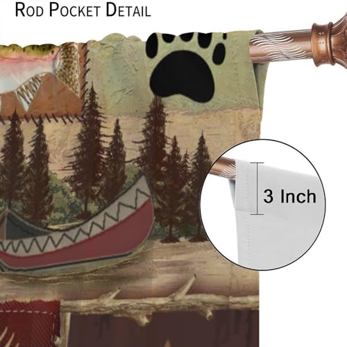 Rustic Bear Moose Deer Curtains, Retro Pine Tree Cabin Country Lodge Camping Window Treatments Vintage Tribal Aztec Abstract Geometric Blackout Window Drapes 42x63in Z10765
