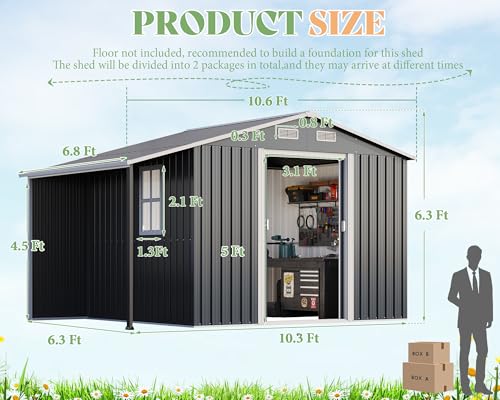 Dark Grey/White Metal Storage Shed with Sliding Doors F3841